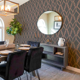 York Ava Rose Gold Glittering Ogee Wallpaper
