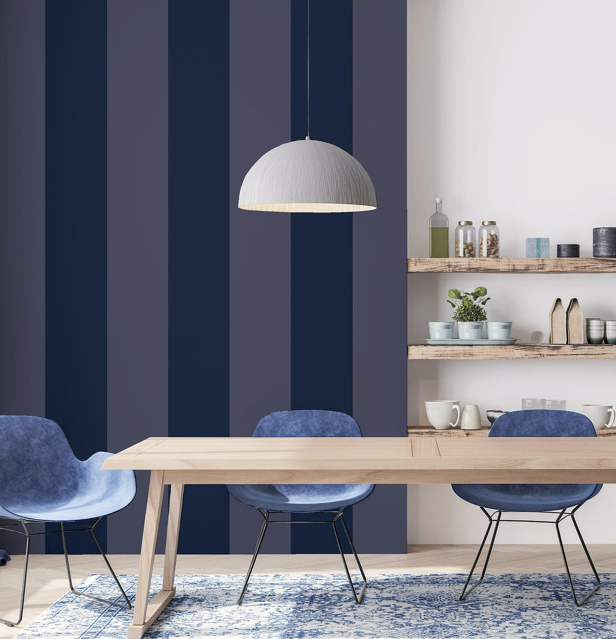 York Roland Navy Stripe Wallpaper