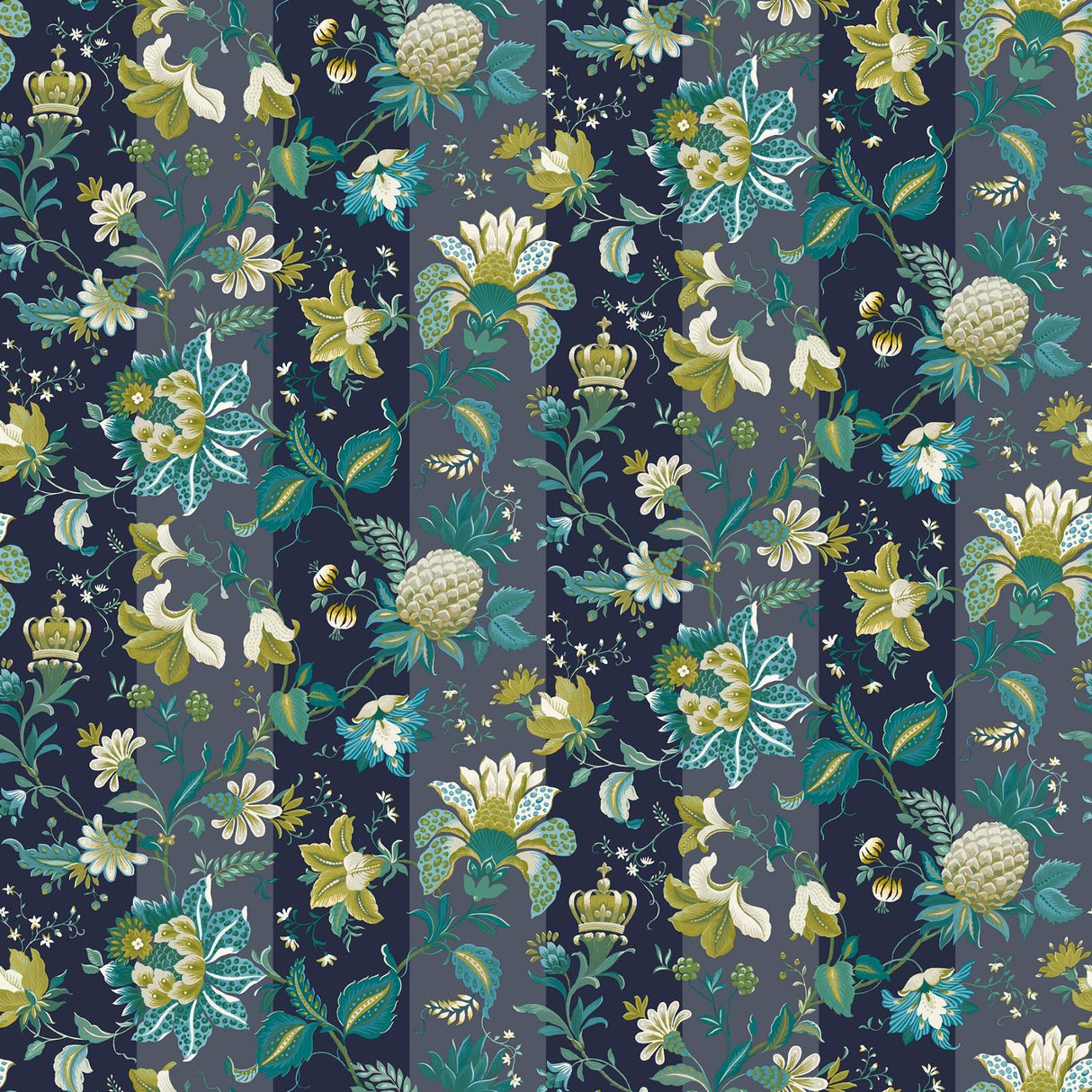 York Cornelia Navy Floral Stripe Wallpaper