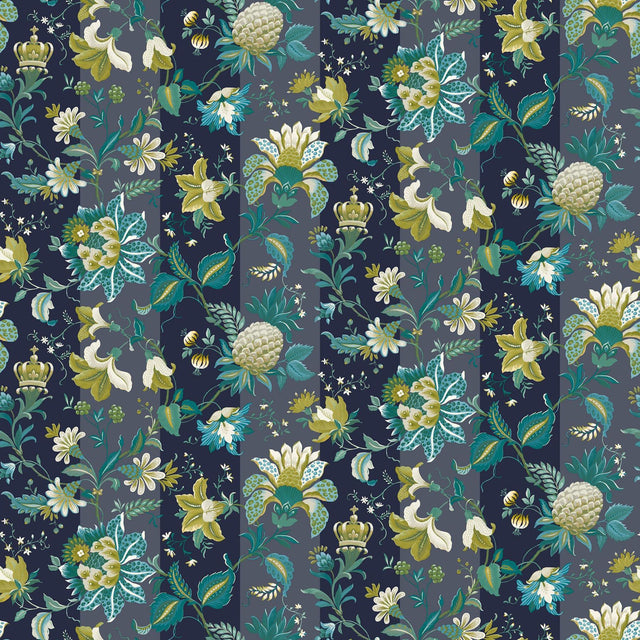 York Cornelia Navy Floral Stripe Wallpaper