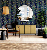 York Cornelia Navy Floral Stripe Wallpaper