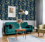 York Cornelia Navy Floral Stripe Wallpaper