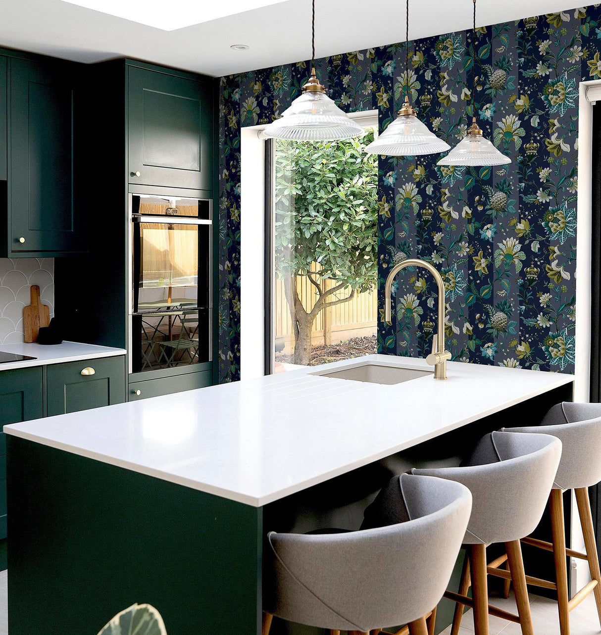 York Cornelia Navy Floral Stripe Wallpaper