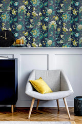York Cornelia Navy Floral Stripe Wallpaper