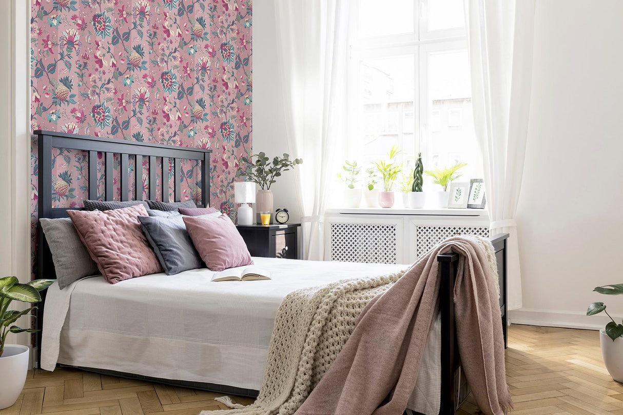 York Cornelia Pink Floral Stripe Wallpaper