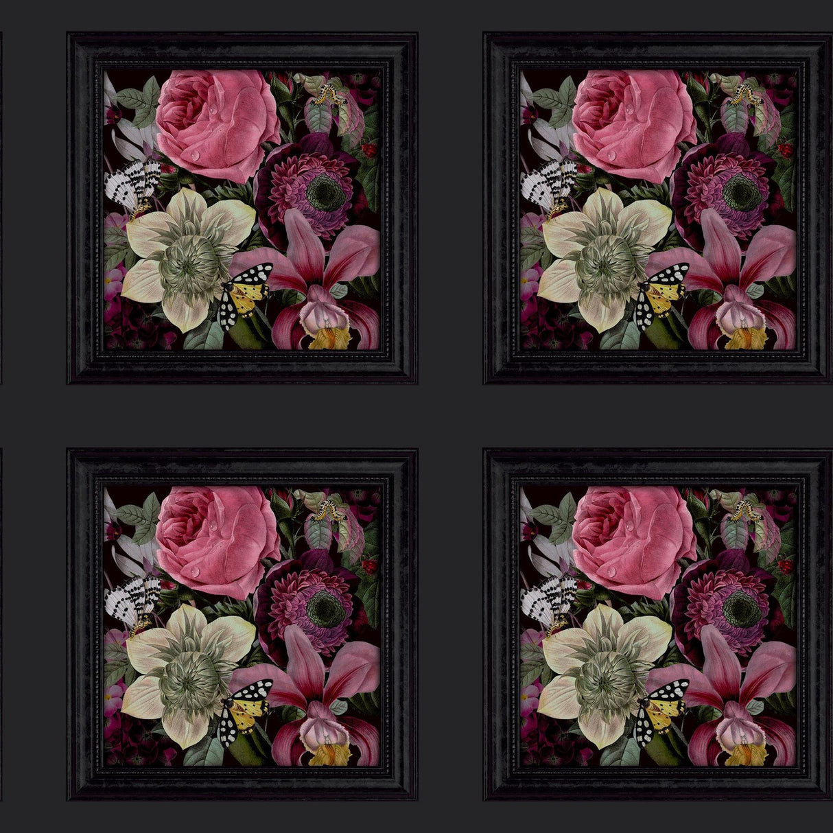 York Lucinda Black Floral Panel Wallpaper