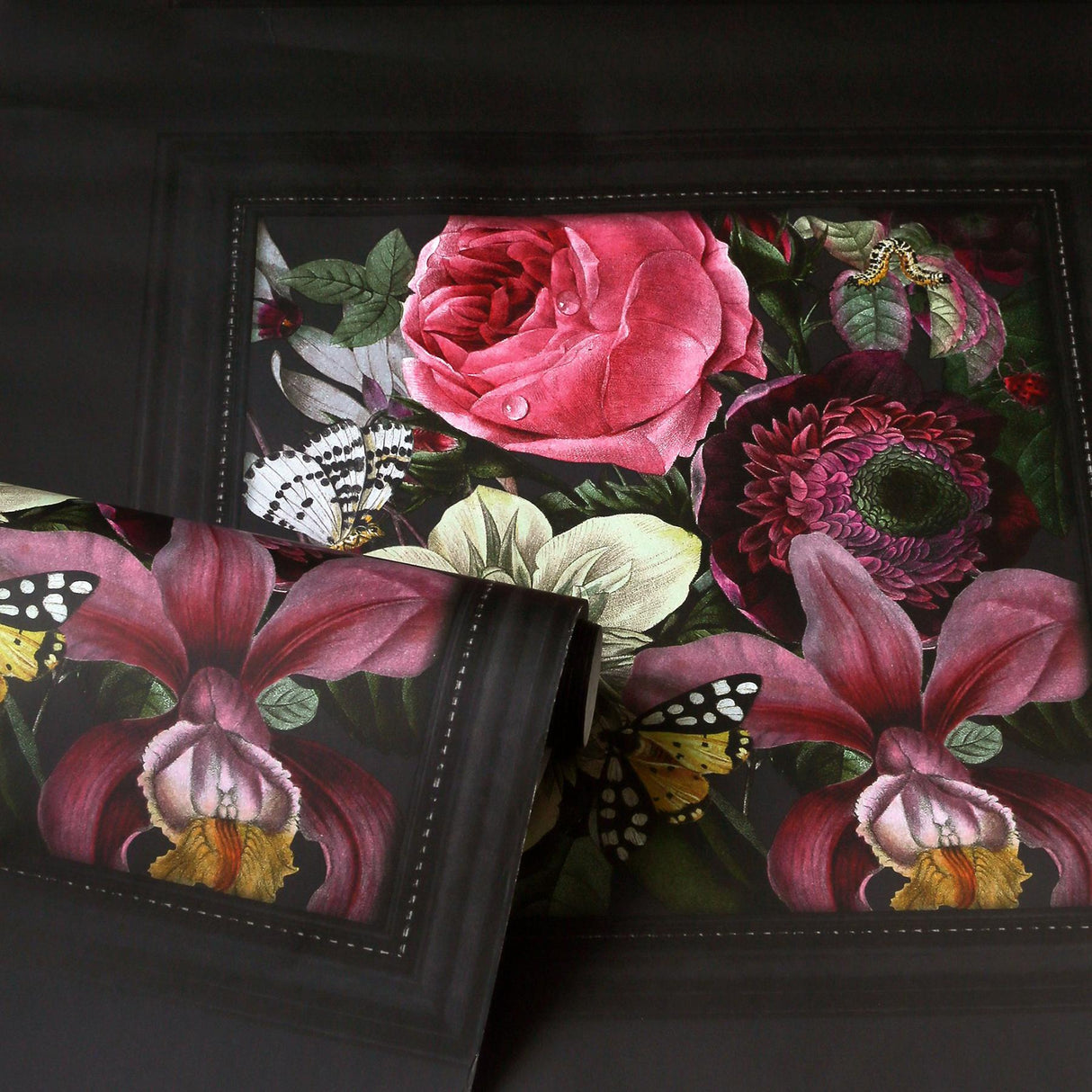 York Lucinda Black Floral Panel Wallpaper
