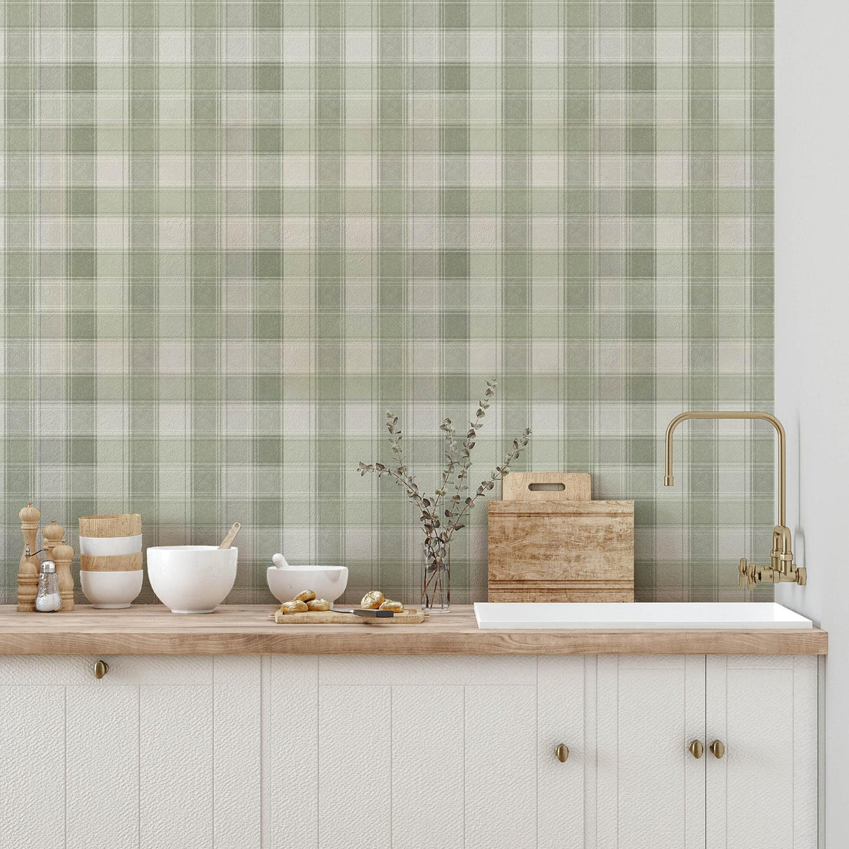 York Rita Green Country Check Wallpaper