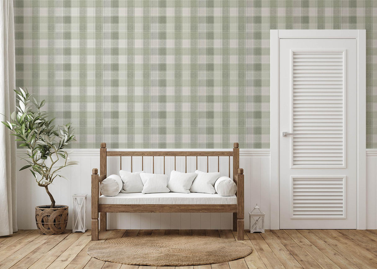 York Rita Green Country Check Wallpaper