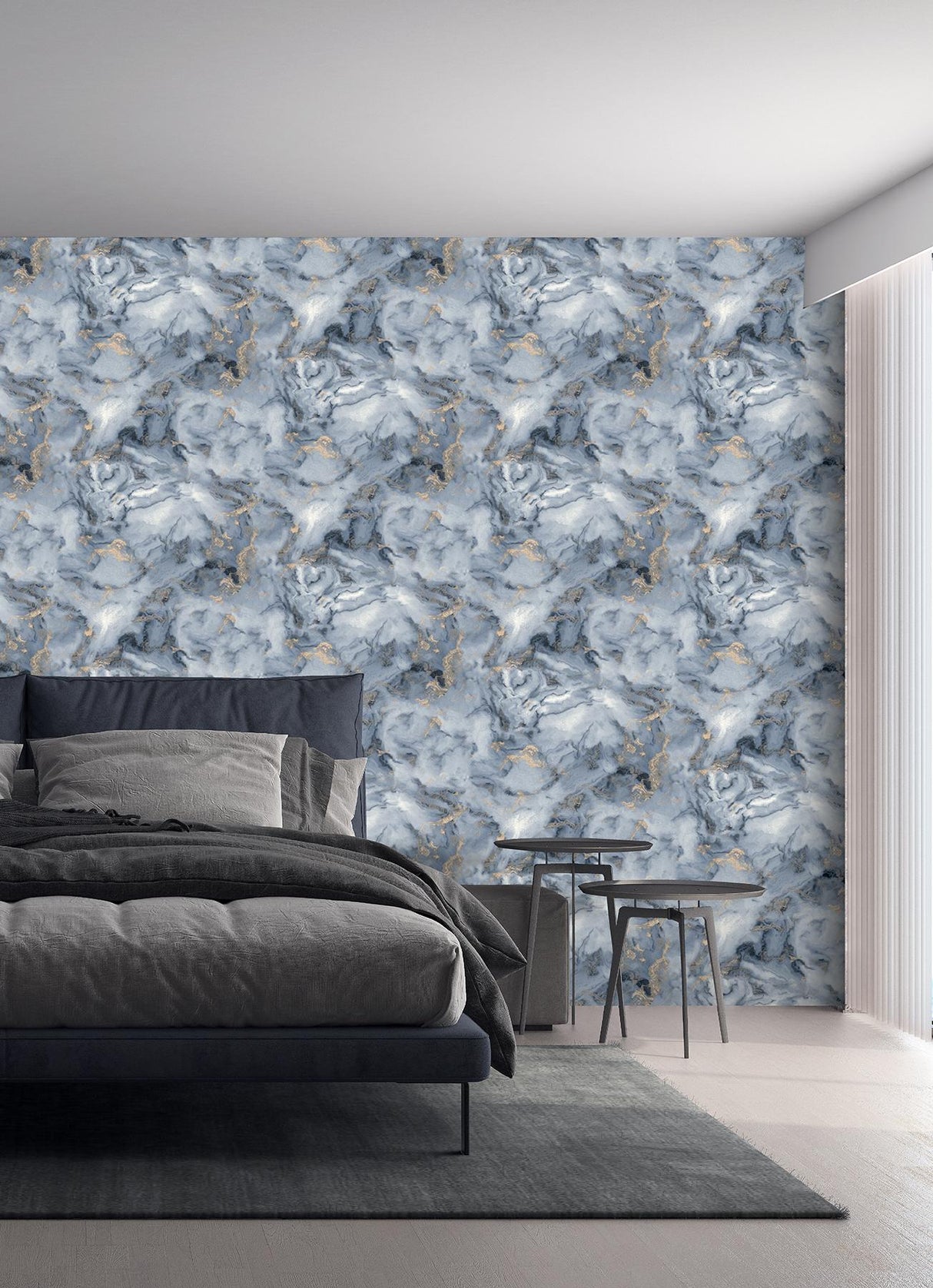 York Merrick Navy Marble Wallpaper
