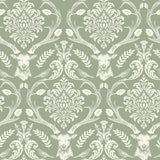 York Wickham Green Stag Damask Wallpaper