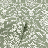 York Wickham Green Stag Damask Wallpaper