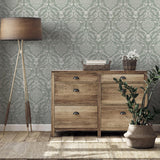 York Wickham Green Stag Damask Wallpaper
