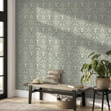 York Wickham Green Stag Damask Wallpaper