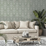 York Wickham Green Stag Damask Wallpaper