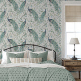 York Keeka Blue Peacocks Wallpaper