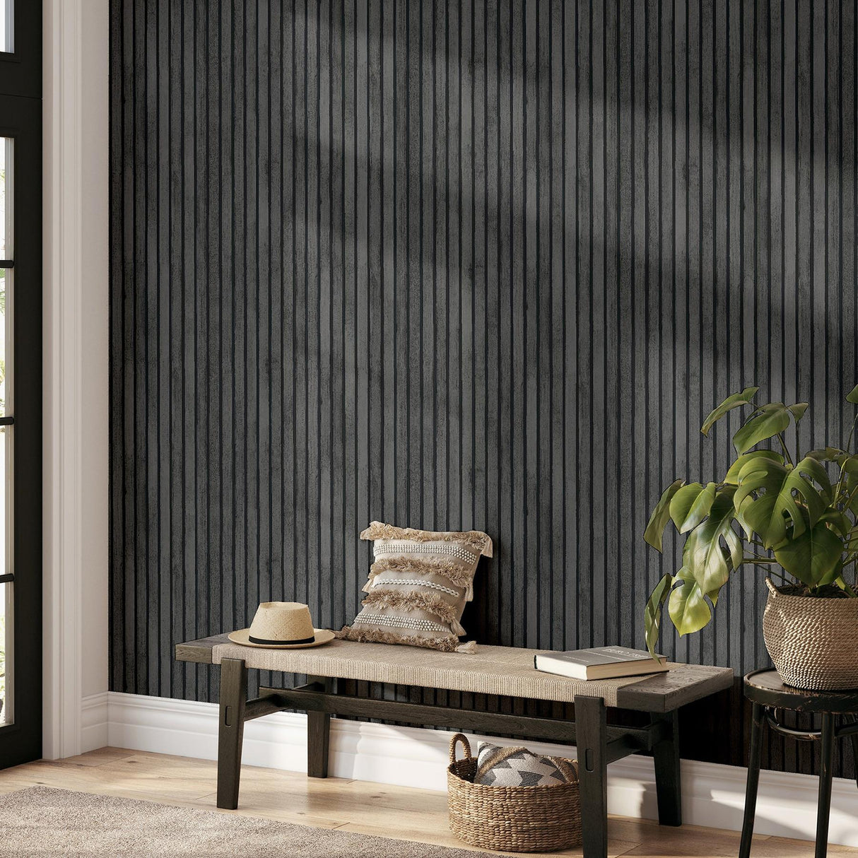 York Herman Charcoal Wood Wallpaper