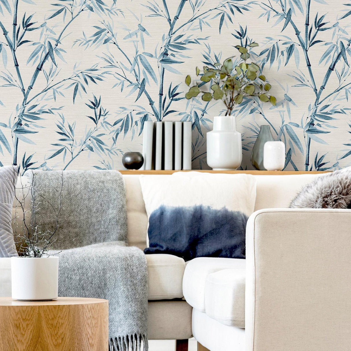 York Moriko Blue Bamboo Wallpaper