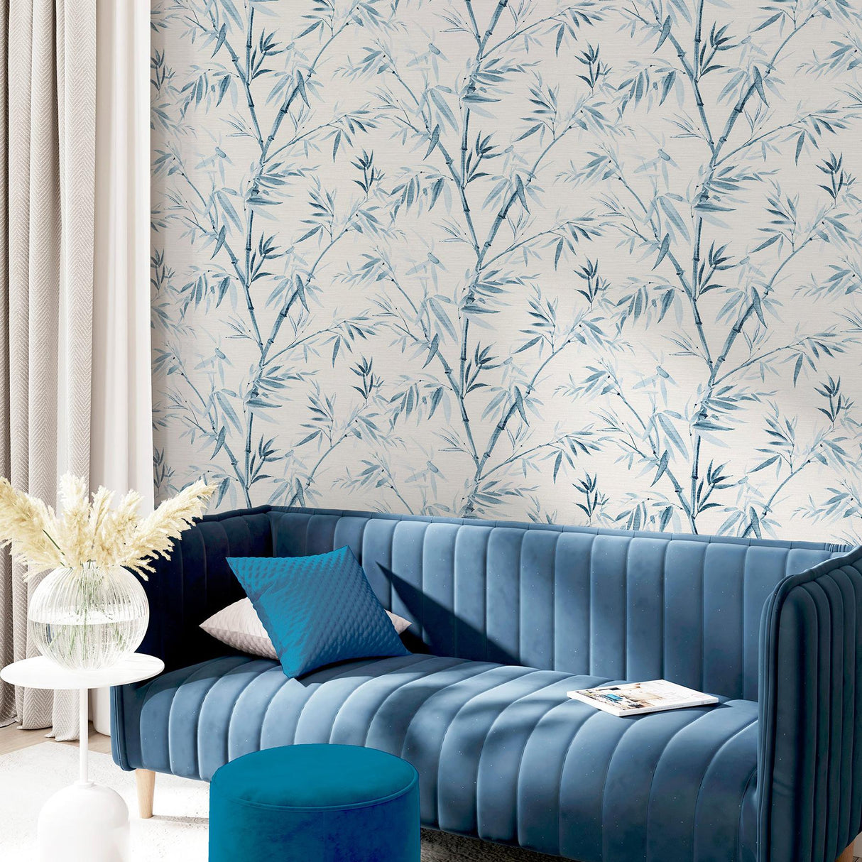 York Moriko Blue Bamboo Wallpaper