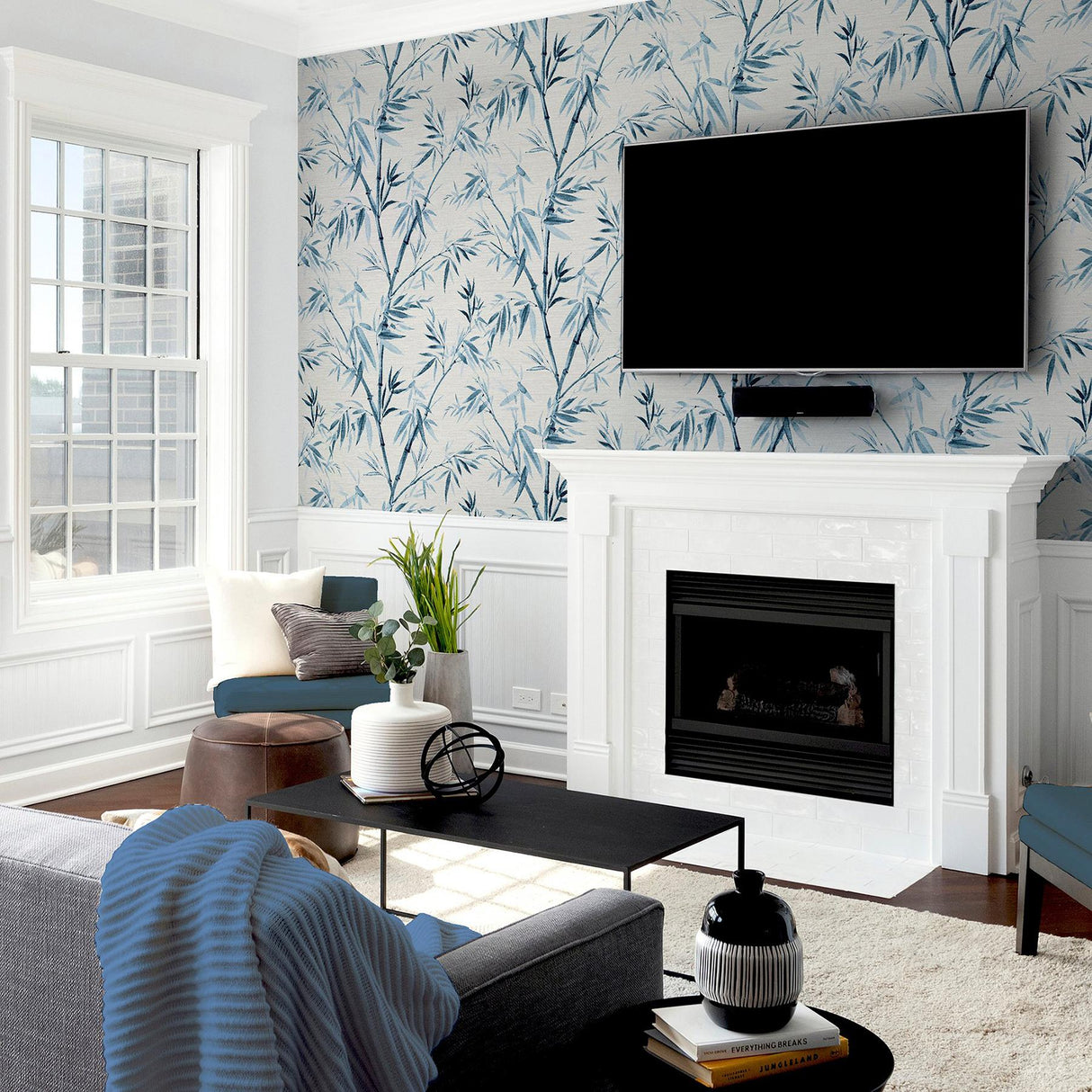 York Moriko Blue Bamboo Wallpaper