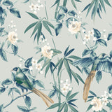 York Suzume Teal Birds and Blooms Wallpaper