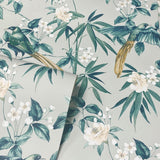 York Suzume Teal Birds and Blooms Wallpaper