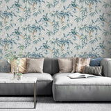York Suzume Teal Birds and Blooms Wallpaper