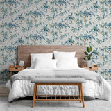 York Suzume Teal Birds and Blooms Wallpaper