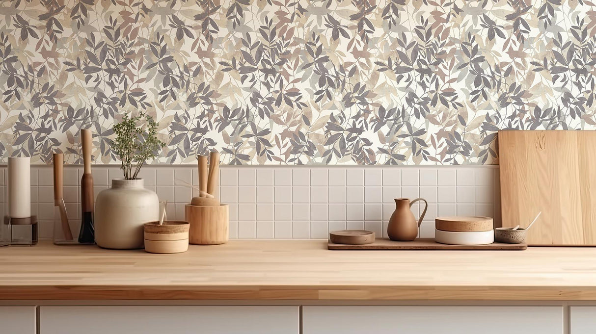 York Georgianna Neutral Botanical Leaves Wallpaper