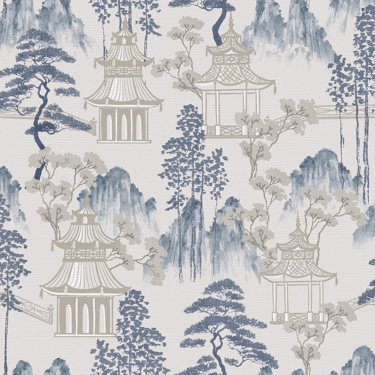 York Akio Blue Pagoda Wallpaper