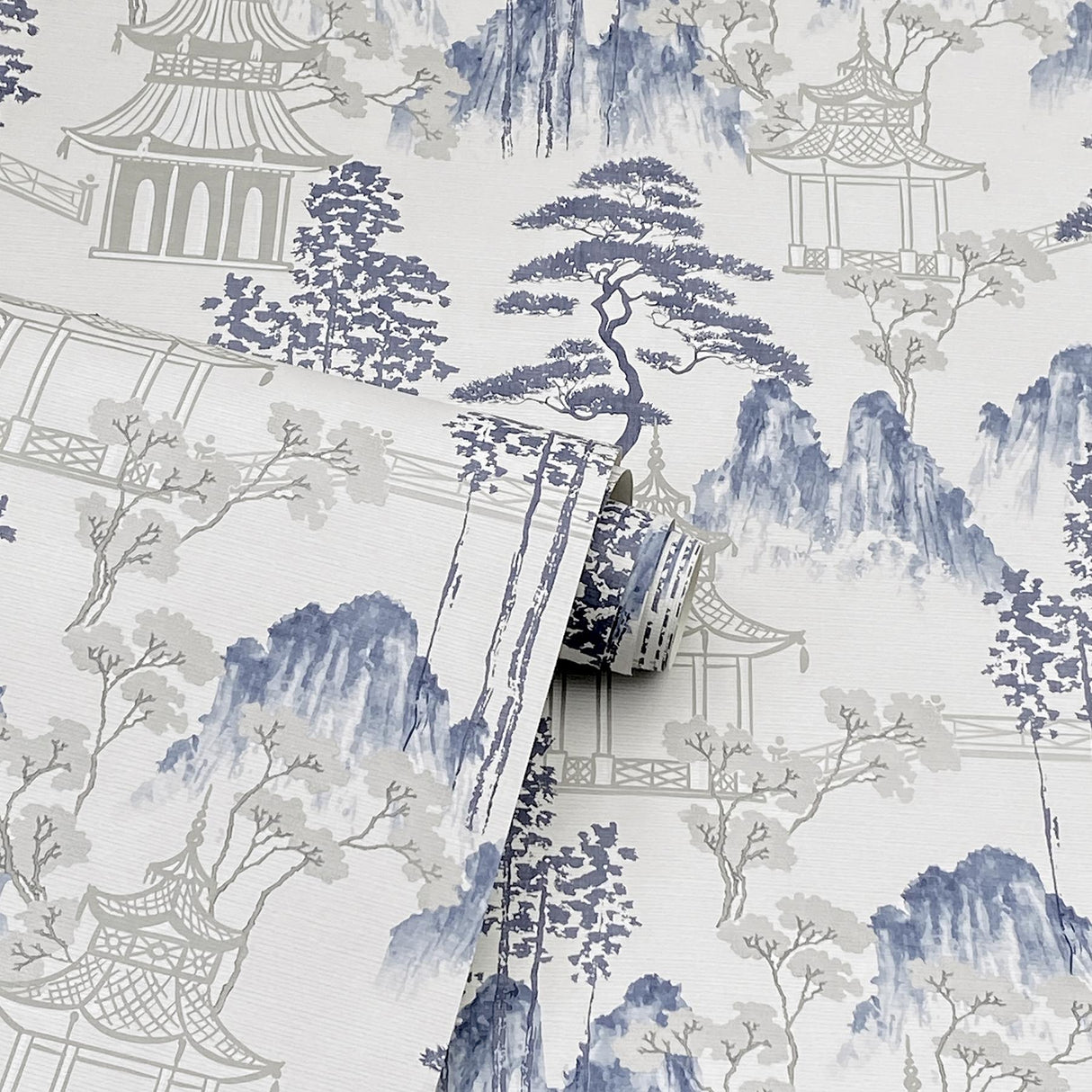 York Akio Blue Pagoda Wallpaper