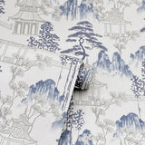 York Akio Blue Pagoda Wallpaper