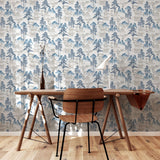York Akio Blue Pagoda Wallpaper