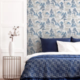 York Akio Blue Pagoda Wallpaper