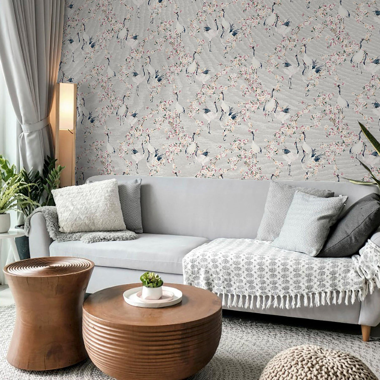 York Harumi Light Grey Blossom Wallpaper