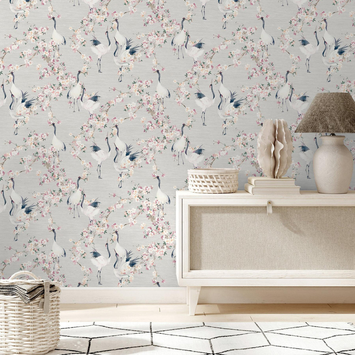 York Harumi Light Grey Blossom Wallpaper