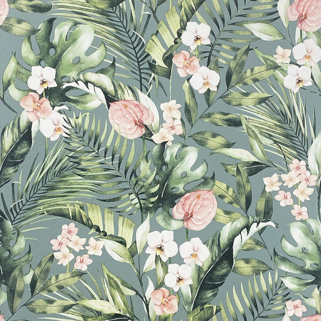 York Harrietta Sea Green Tropical Floral Wallpaper