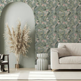 York Harrietta Sea Green Tropical Floral Wallpaper