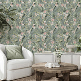 York Harrietta Sea Green Tropical Floral Wallpaper
