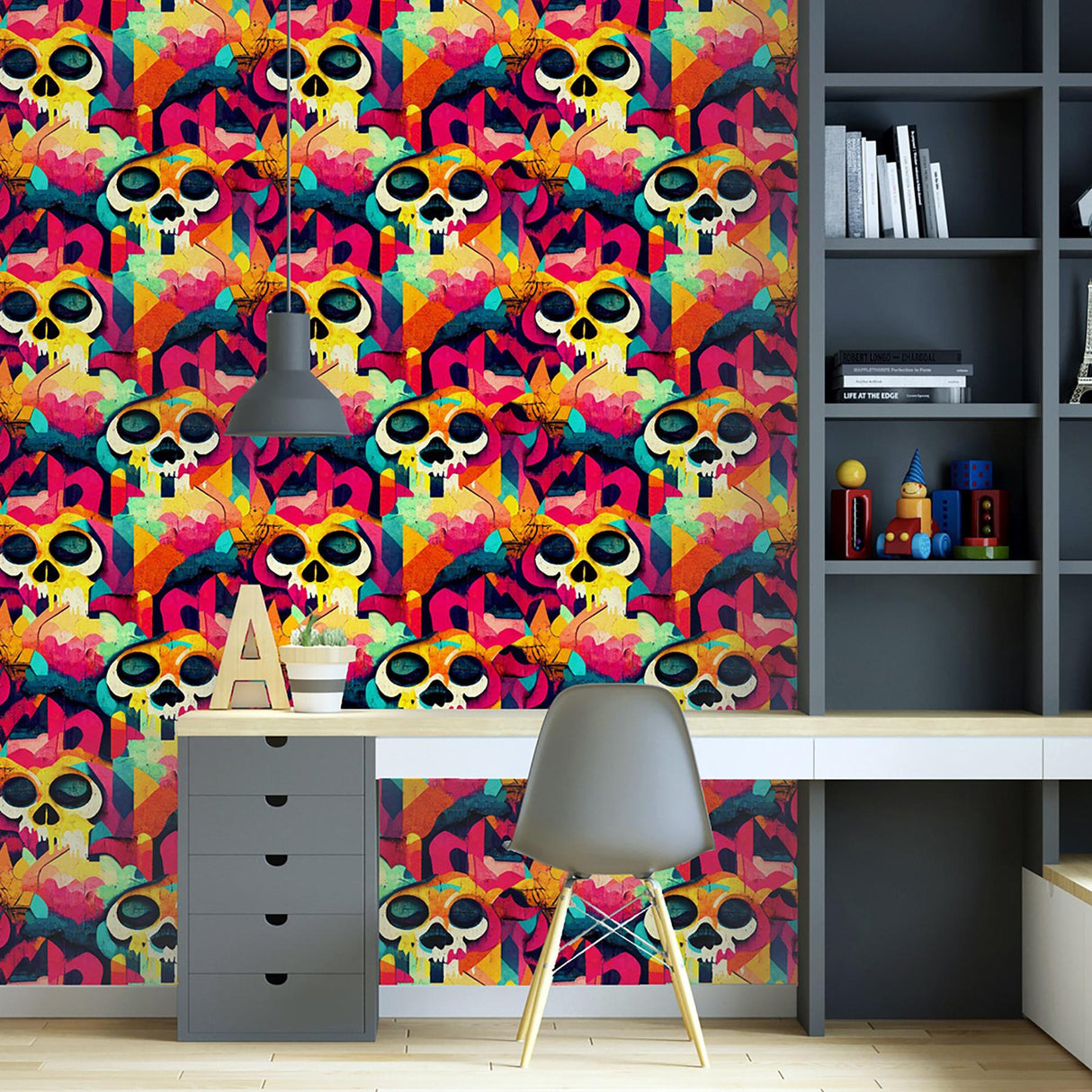 York Millicent Multicolor Skull Wallpaper