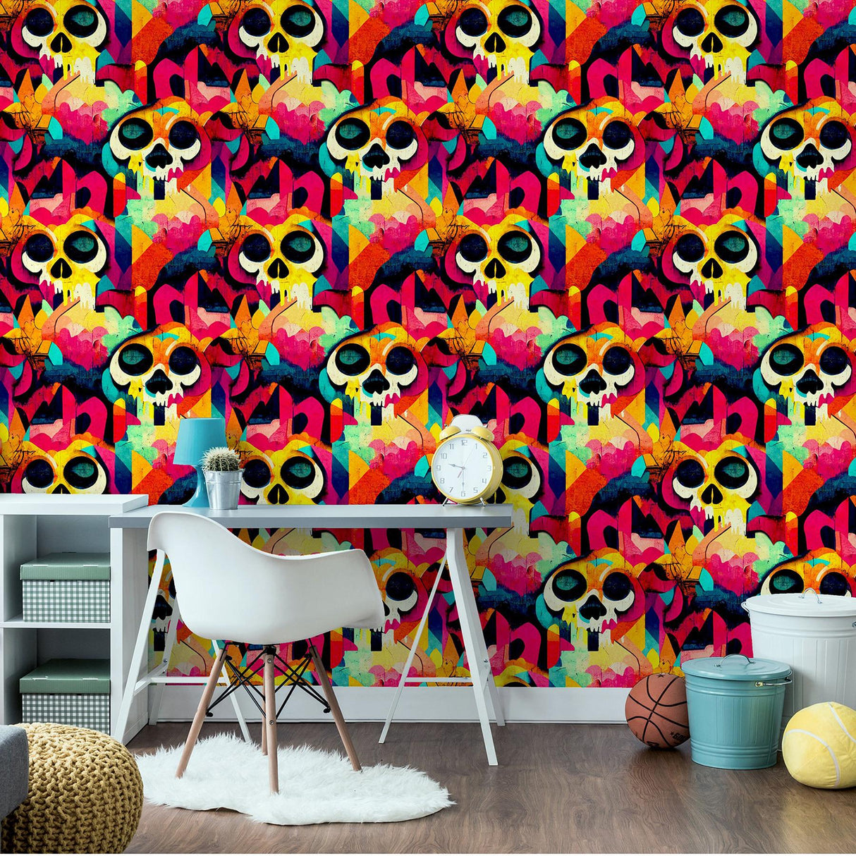 York Millicent Multicolor Skull Wallpaper
