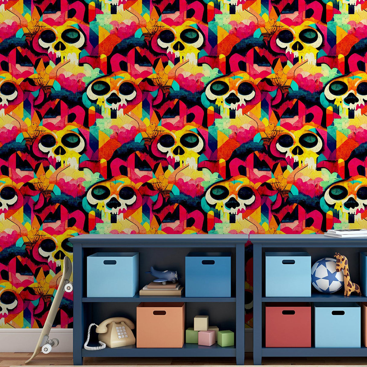 York Millicent Multicolor Skull Wallpaper