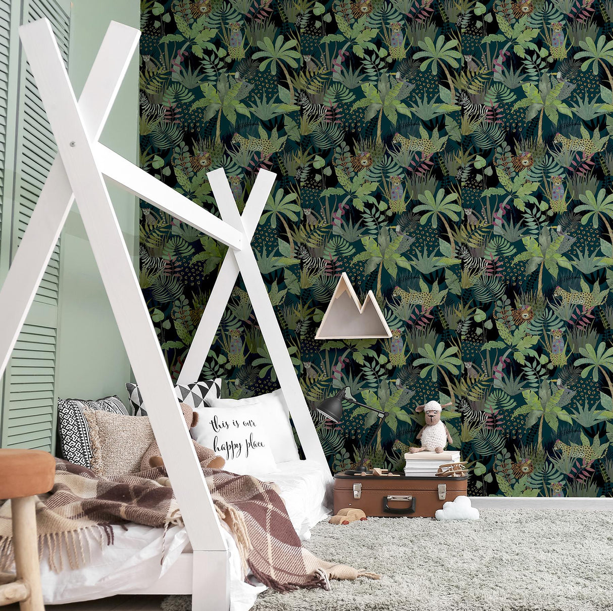 York Fonda Dark Green Jungle Party Wallpaper