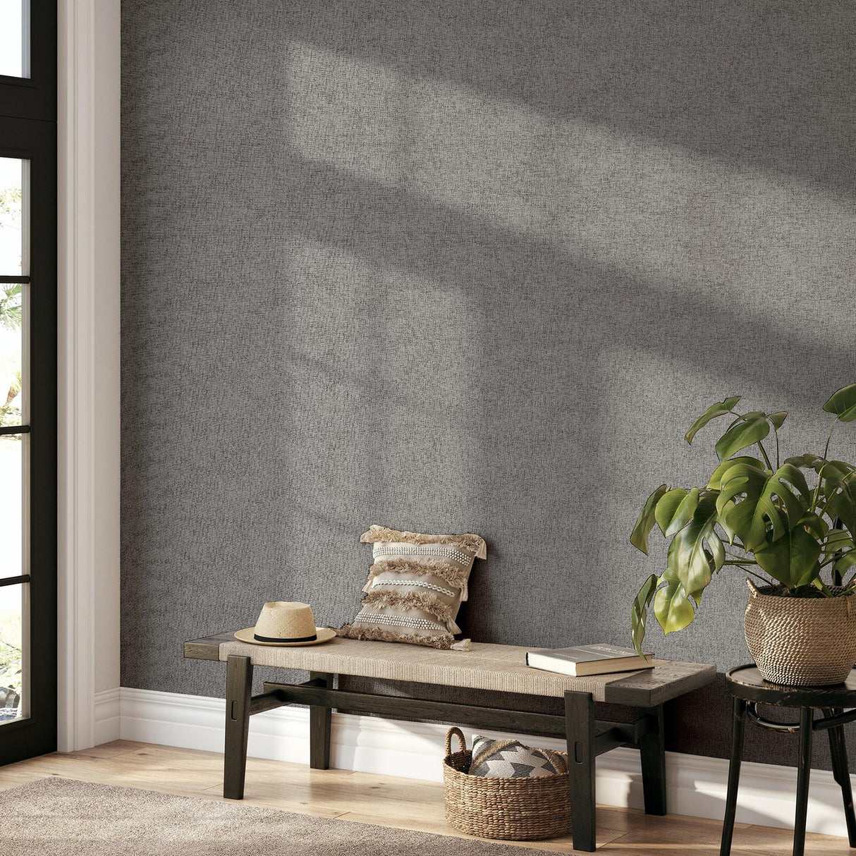 York Leland Charcoal Woven Wallpaper
