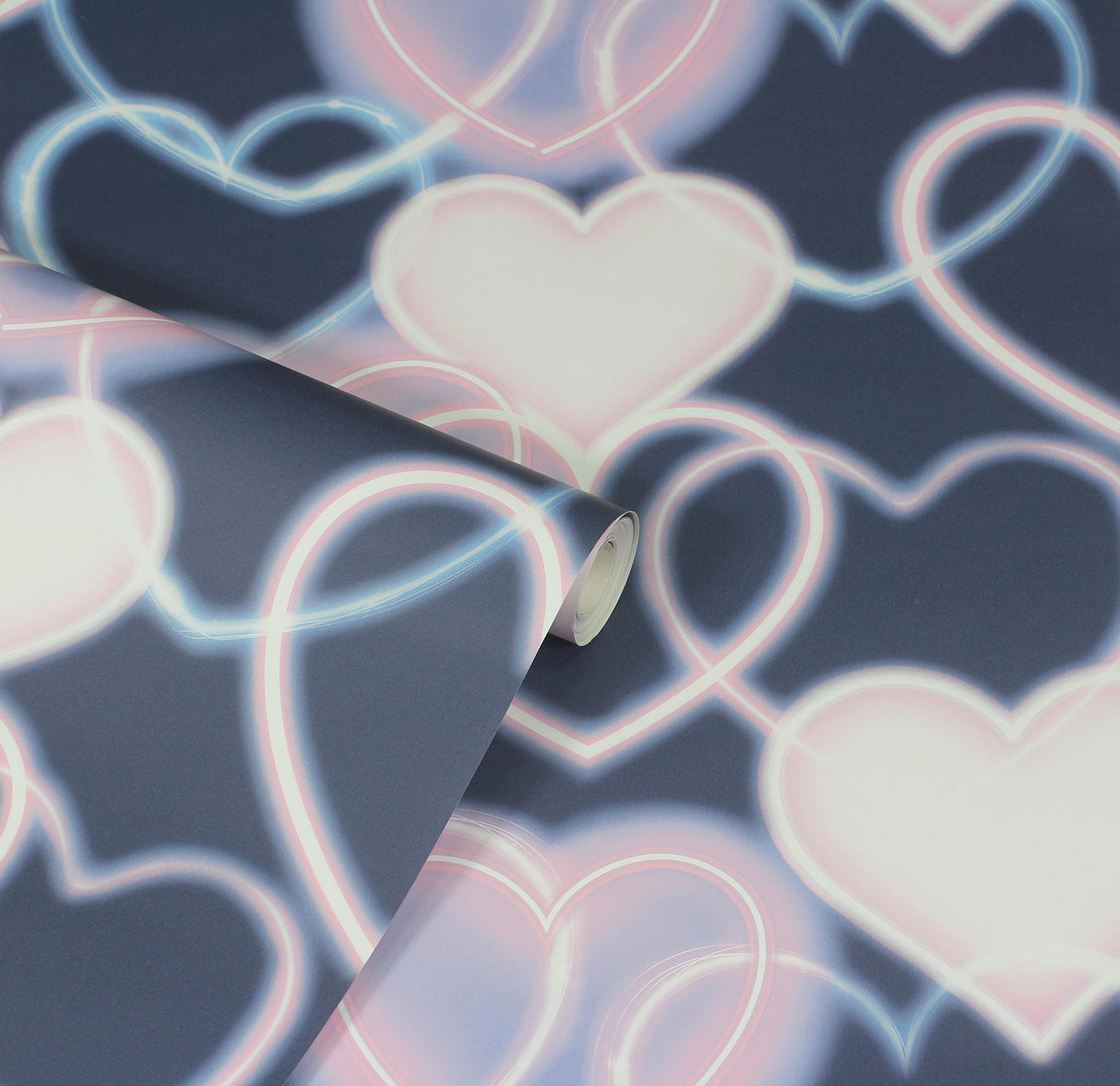 York Effie Navy Neon Heart Wallpaper