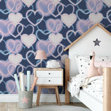 York Effie Navy Neon Heart Wallpaper