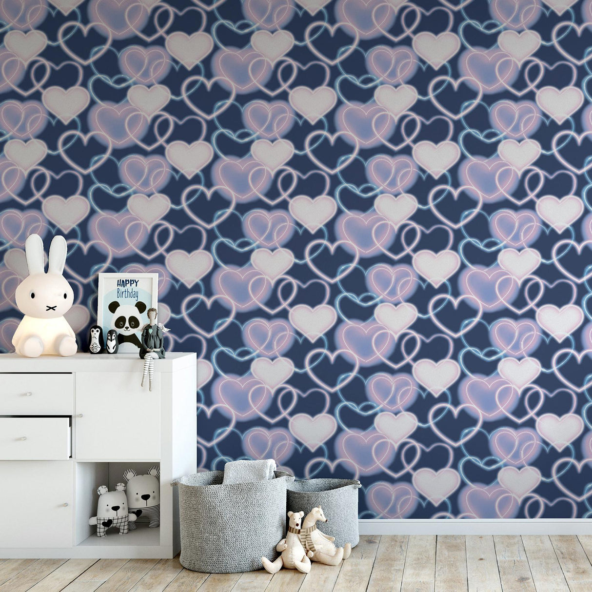York Effie Navy Neon Heart Wallpaper