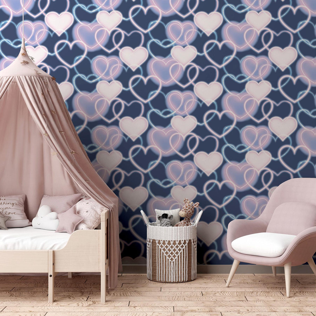 York Effie Navy Neon Heart Wallpaper