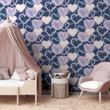 York Effie Navy Neon Heart Wallpaper