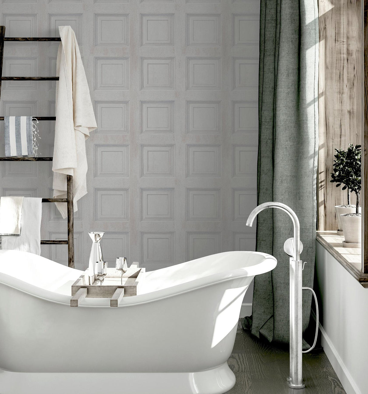 York Willard Off-White Wood Panel Wallpaper
